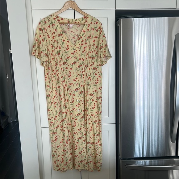 Joe Fresh Pintuck Yellow Floral Short Sleeves Midi Dress Size M - Picture 3 of 17